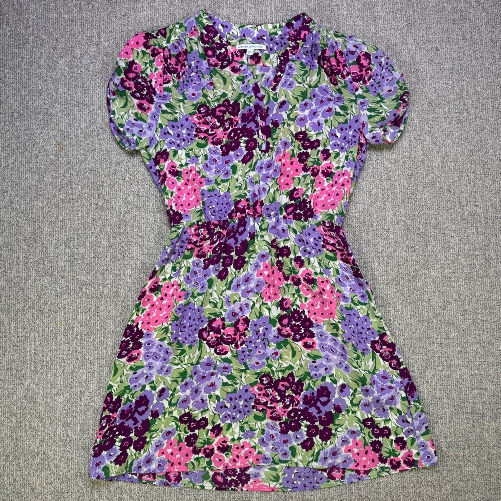 Amanda Uprichard Silk Floral Puff Sleeve Mini Dress‎ S Multicolor NWOT Boho